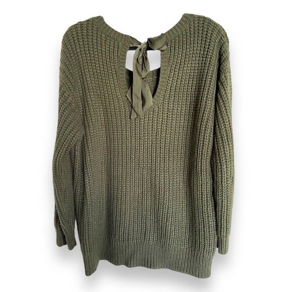 Torrid Womens Sweater Sz 0 L 12 Olive Green Cable Tie Back Thick Bow - Picture 7 of 10